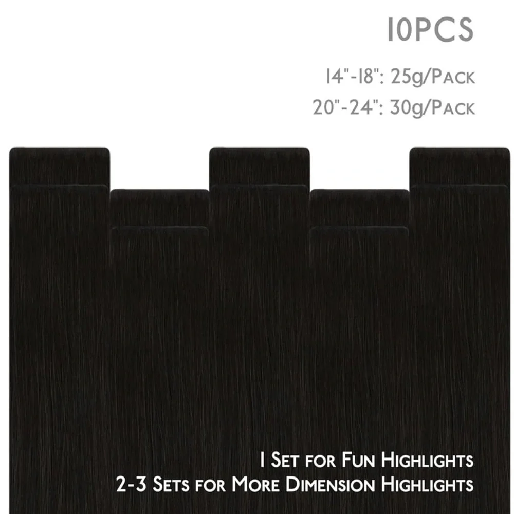 ⭐️ 20” Natural Black Invisi‎ Edge Tape in Human Hair Extensions 30g 10pcs #RD7
